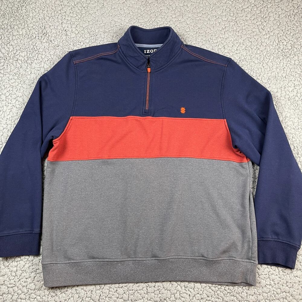 IZOD Advantage Performance 1/4 Zip Pullover Sweater Mens 2XL BLUE Colorblock